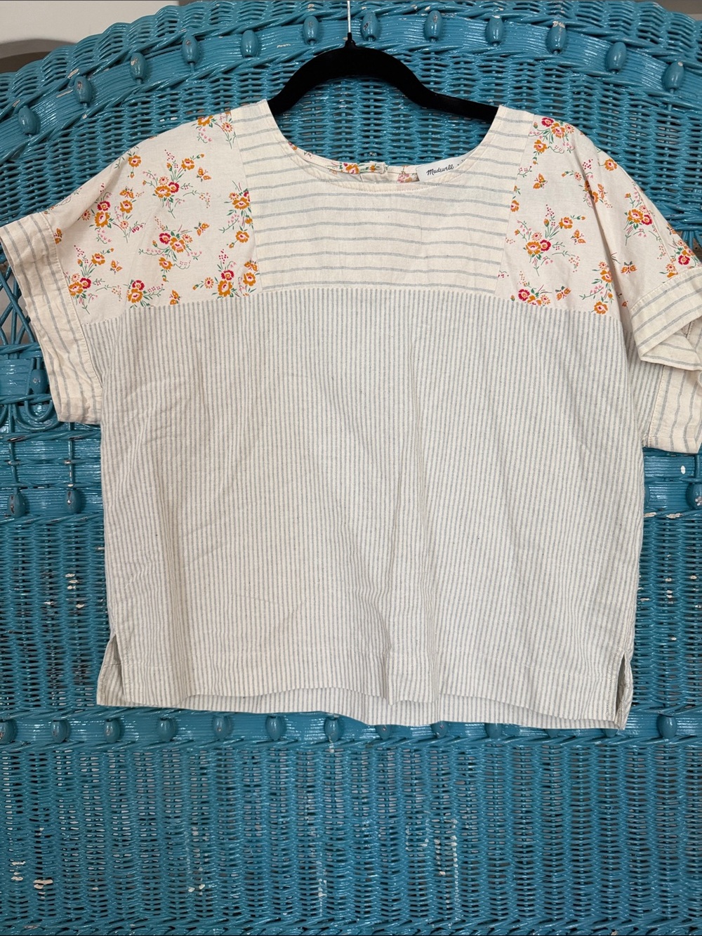 Madewell short sleeve top with stripes and flowers